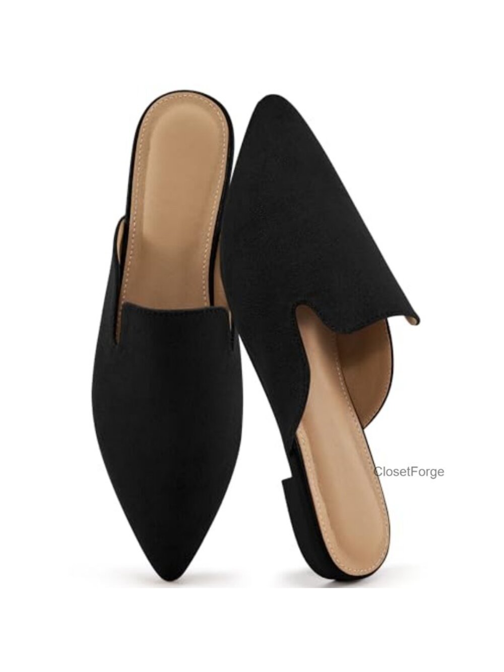 Ecetana Pointed Toe Mules Slip On Backless Loafers Memory Foam Office Flats